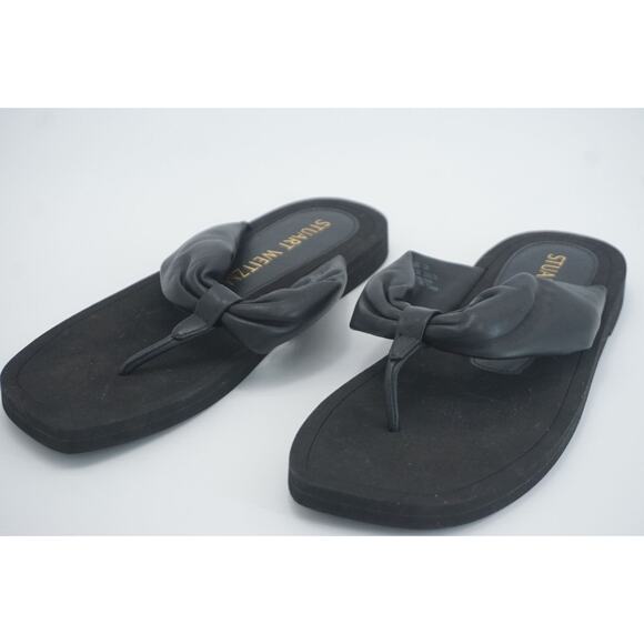 Stuart Weitzman Cassie Black Leather Thong Sandals SZ 6.5 New $250 flip flop - Picture 3 of 11